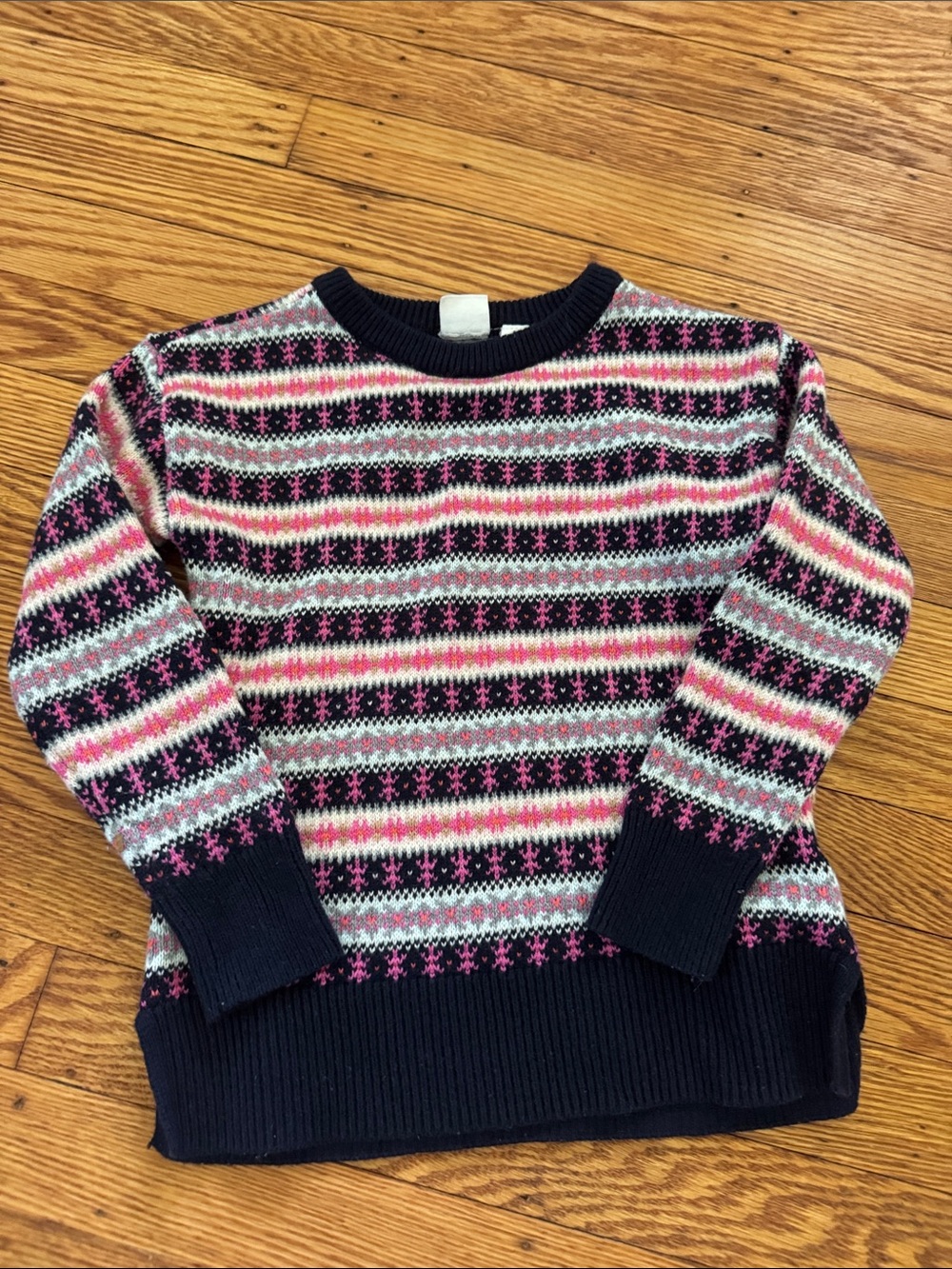 GAP Navy Fair Isle Sweater with Pink & Gray Stripes